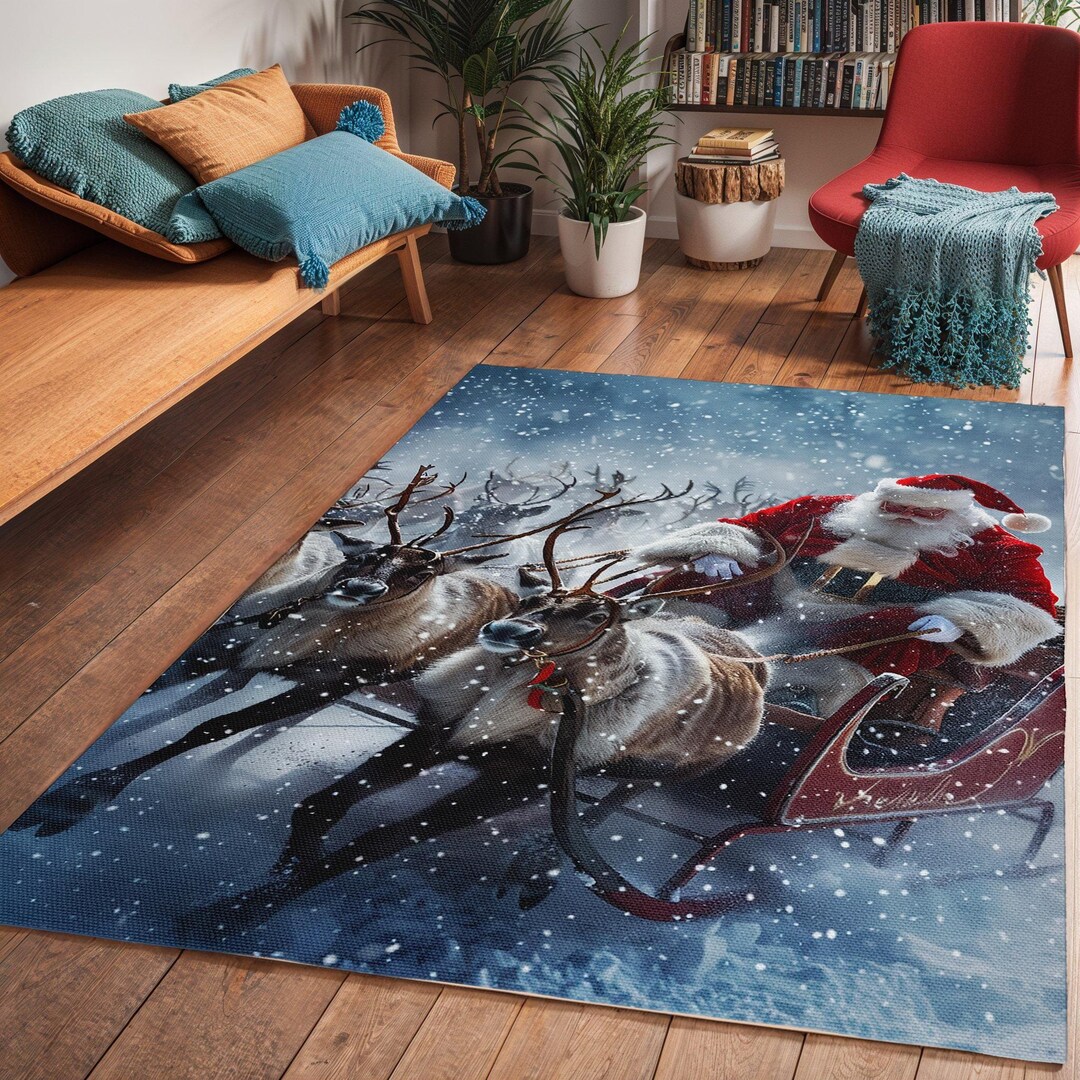 Reindeer Area Rug: Santa's Sleigh, Christmas Home Decor - Etsy