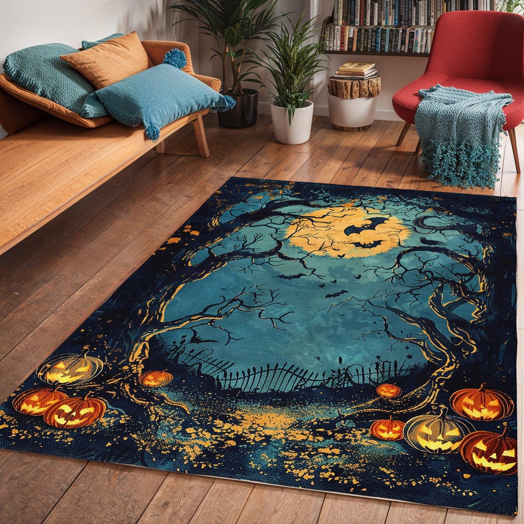 Haunted Forest Area Rug: Spooky Halloween Full Moon Decor - Etsy