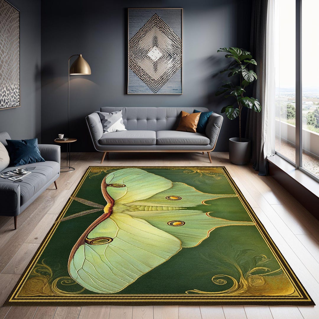 Moth Area Rug Luna Moth Area Rug: Cottagecore Botanical Floor Mat - Etsy