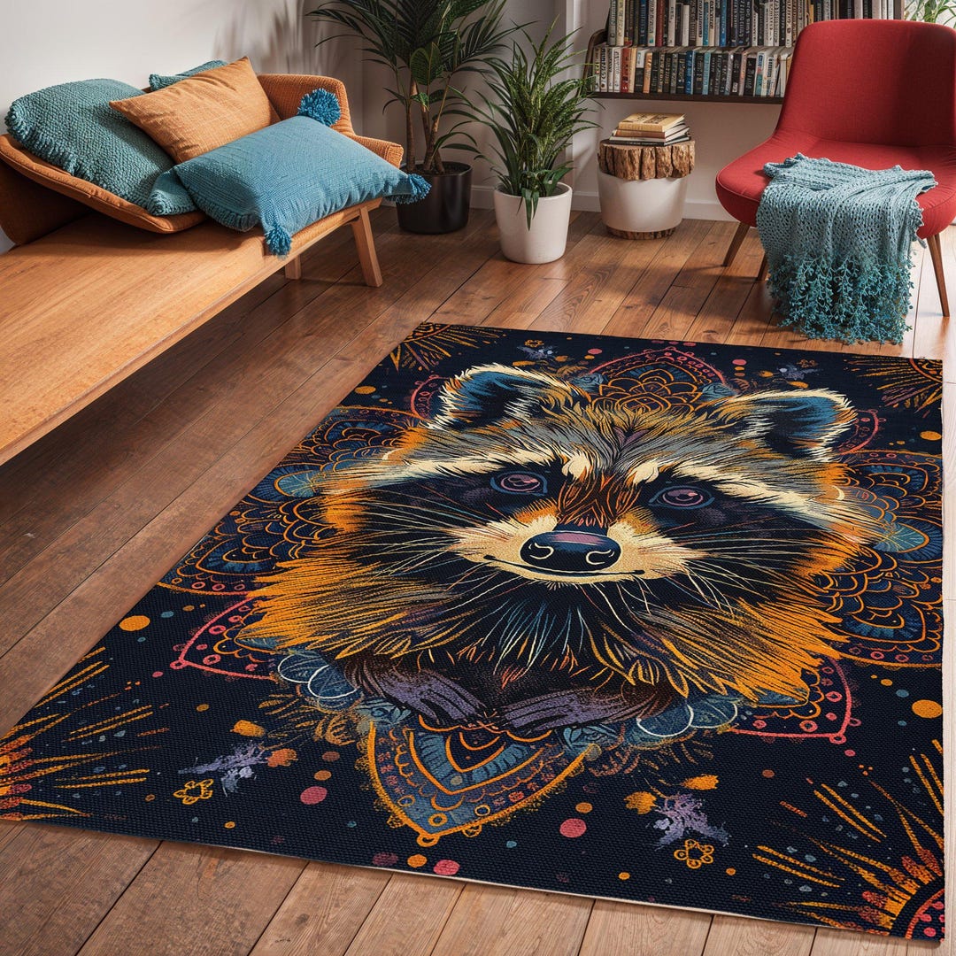 Mandala Raccoon Raccoon Mandala Area Rug: Art Deco Animal Lover Gift - Etsy