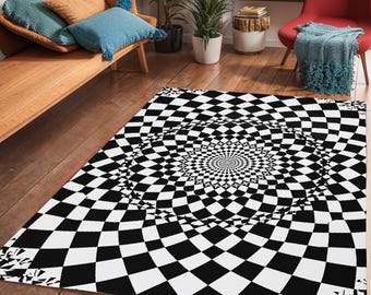 Geruit Marokkaans vloerkleed: modern geometrisch spiraalvloerdecor