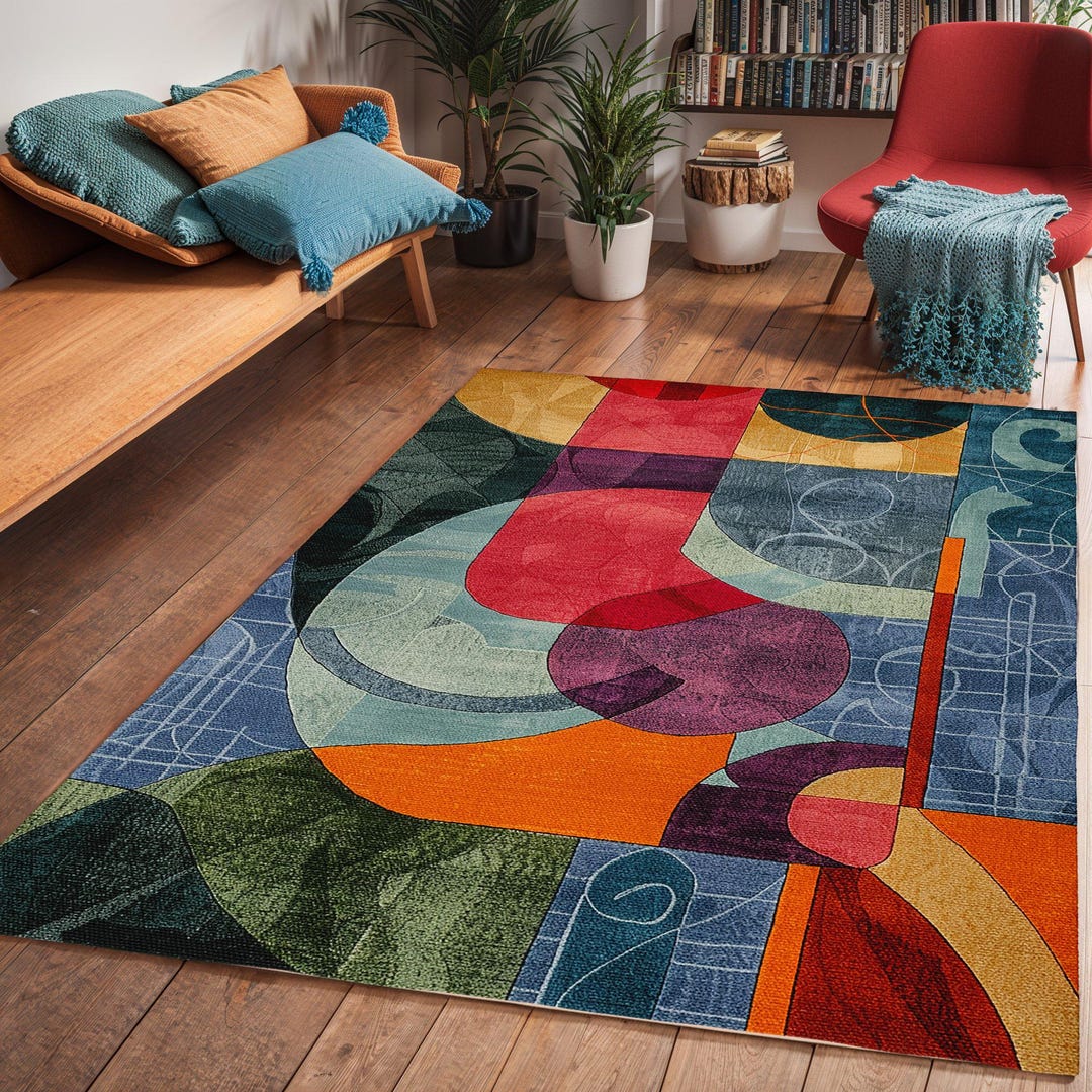 Area Rug Decor Colorful Abstract Area Rug: Modern Art Deco Floor Decor - Etsy