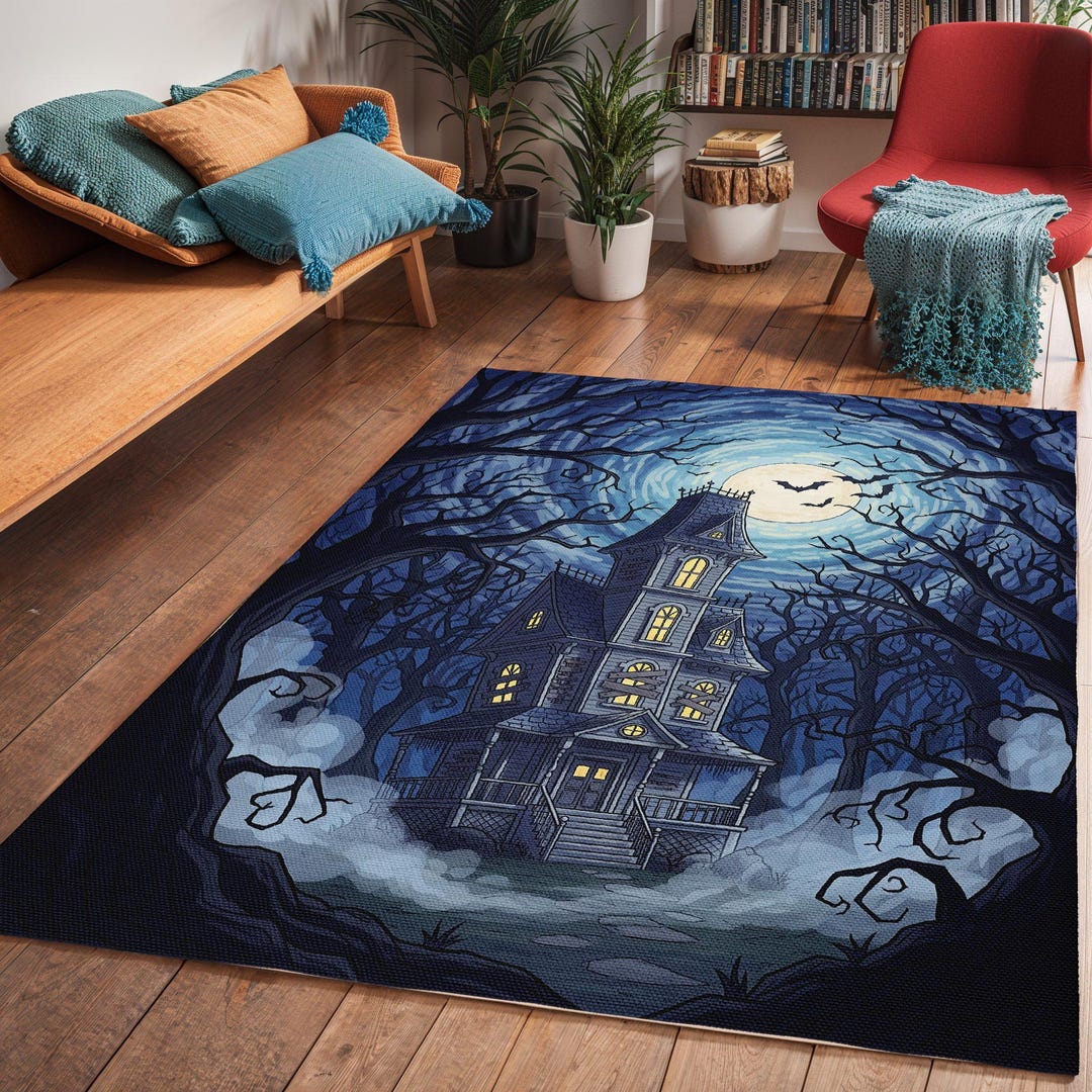 Haunted House Art Area Rug: Spooky Halloween Home Decor - Etsy