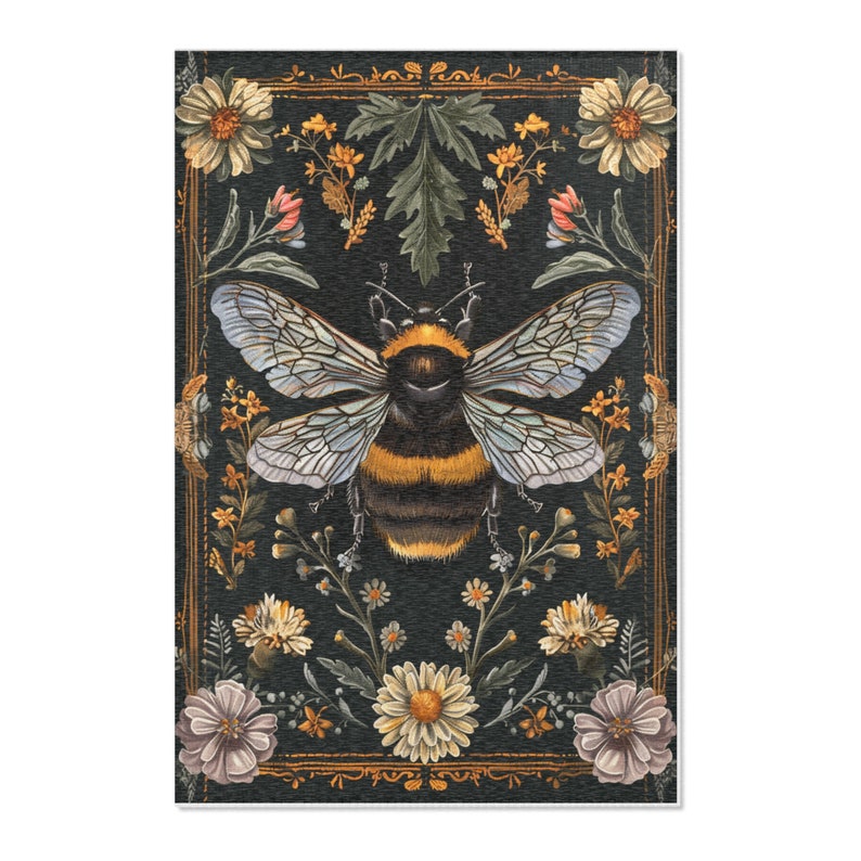 Manchester Bee Rug Cottagecore Bumblebee Area Rug: Floral Art Deco Carpet - Etsy