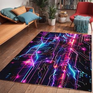 Gaming Room Area Rugs, Futuristic Living Room Carpet Decor, Video Game Rug, Geeky Home Accent, Gamer Bedroom Mat, Cool Gaming Rug