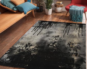 Gothic Art Area Rug: Dark Cottagecore Art Deco Style