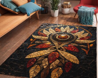 Antike Mosaik Blatt-Kunst-Teppich | Bodenteppich Mancave Decor, Housewarming Geschenk