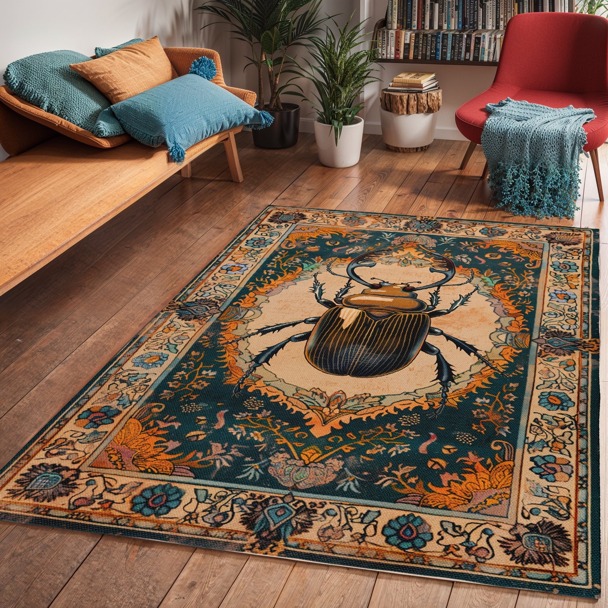 Rustic Beetle Area Rug: Vintage Persian Art Deco Style - Etsy