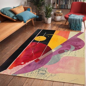 Geometric Art Deco Area Rug: Mid Century Modern Polyester Chenille