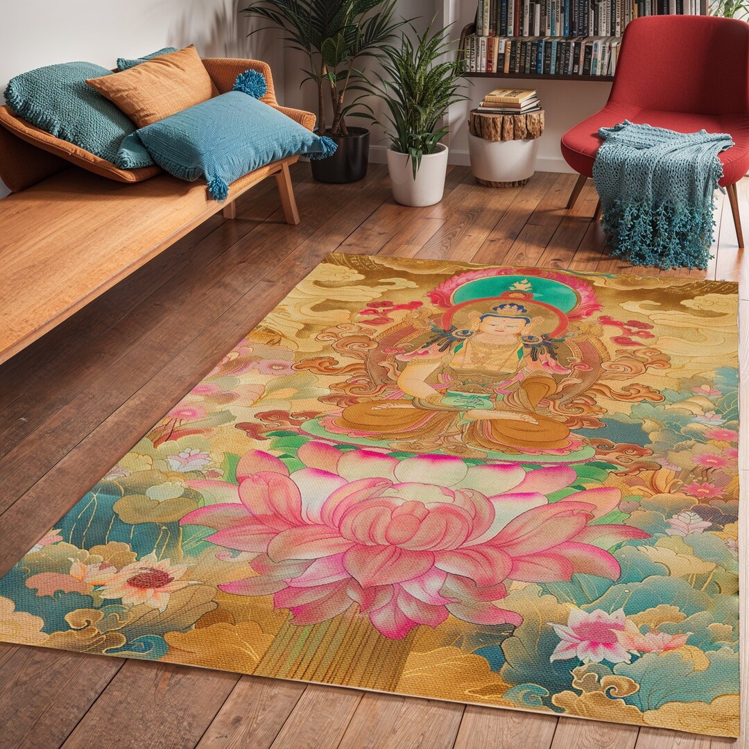Tibetan Buddha Art Area Rug: Colorful Art Deco Polyester Carpet - Etsy