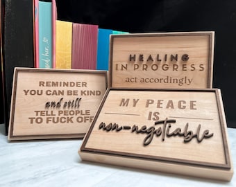 レーザー彫刻木製サイン｜レイヤードインテリアデコレーション｜大胆なセレニティコレクション｜境界に関する引用句