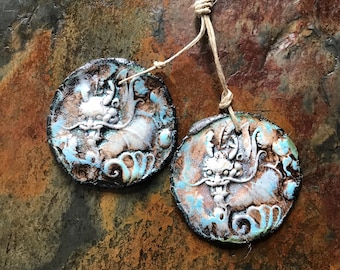 Artisan Pendants, Charms, Artisan Handmade Ceramic Beads, Foxpaws