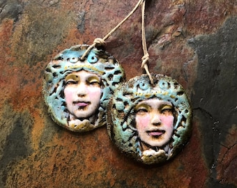 Artisan Pendants, Charms, Artisan Handmade Ceramic Beads, Foxpaws