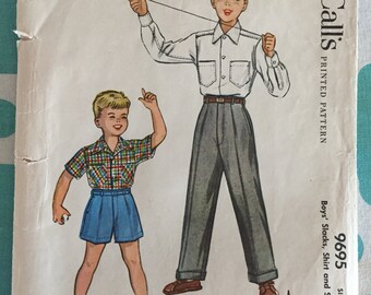 Boy's Shirt Slacks Shorts Pattern #9695 Vintage 1954 McCall's Chest Size 30"  Vintage McCall's Pattern / 40s McCall's / Boy's Pants
