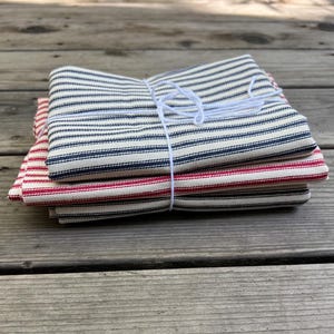 Fabric Scrap Bundle / Vintage and New Fabric Scraps / Ticking Fabric Destash Grab Bag / SB321