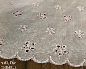 Galon à oeillets en coton vintage rose clair - bordure festonnée en coton - mètre carré