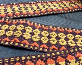 100% Cotton Vintage Embroidered Trim - Brown, Yellow and Orange  - 1 Yard