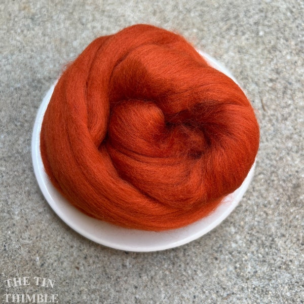 Roving en laine mérinos superfine orange rouille - 1 oz - 19 microns pour le feutrage, le tissage, la filature et plus encore