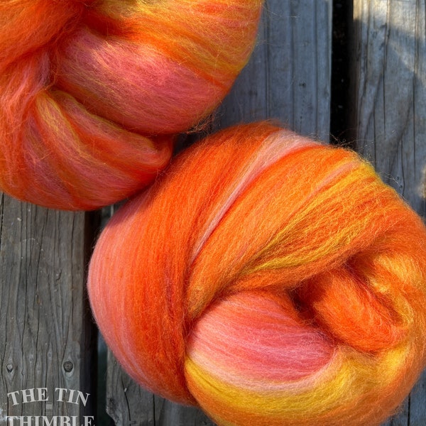 Hand Carded Batt for Felting or Spinning - Merino Blend - Hand Dyed and Commercially Dyed Fibers - Tropicana