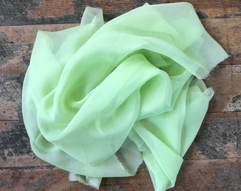 Pure Silk Chiffon Scarf with Unfinished Edges / Great for Nuno Felting / Approx. 14" x 90" / Matte Lemon Lime