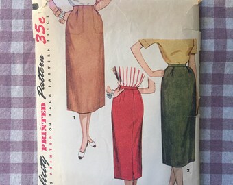 Vintage 1950's Simplicity One Yard Skirt Pattern 4607 - Waist 26 - Vintage Simplicity  / 50s Skirt Pattern / MIdi Skirt Pattern