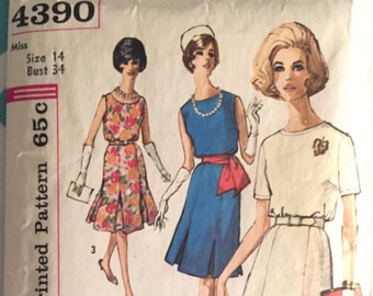 Vintage 1960s Simplicity Dress Pattern #4390 Size 14 Bust 34 - Vintage Simplicity / 60s Simplicity  Pleated Skirt
