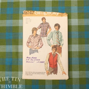 Vintage Sewing Pattern / Men&#39;s Shirt Pattern / Simplicity 5047 / Neck 16 / Chest 42 / 1970s Men&#39;s Pattern / Vest Pattern /QUICK LIST