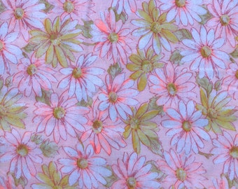 Sold by the Yard CottonPoly Blend Vintage Daisy Floral Printed Flannel