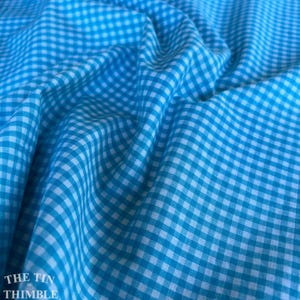 Vintage Blue Cotton Gingham Fabric - By the Yard -100% Cotton