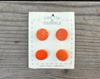 Vintage Buttons - Orange Textured Plastic Buttons - Card of Four - 19mm or 1/2 Inch