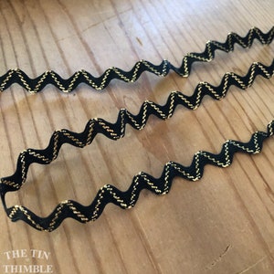 Metallic Gold and Black Rick Rack - By the Half Yard - Vintage Zig Zag Ribbon