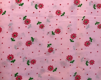Miscela di cotone/poliestere vintage con stampa floreale rosa, rossa e verde - tagliata su misura