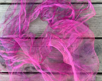 Pure Silk Scarf with Finished Edges / Great for Nuno Felting / Approx. 21" x 70" / Pink and Purple Iridescent / Fucshia