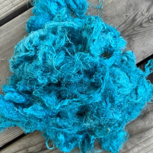 Hand Dyed Throwsters Waste Silk / 1/8 Ounce of 100% Silk Threads in the color 'Electric'