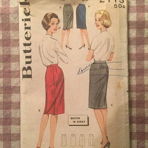 1960s Butterick Skirt Pattern 2115 Hip 40&quot; Waist 30&quot; - 1960s Butterick / Women&#39;s Skirt Pattern / 1960s Skirt Pattern / Sewing Pattern