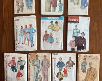 Mens Vintage Simplicity Butterick and Advance Pattern Lot - Chest 34-36 - A7996 S7702 V9104 S4007 S7051 B6658 S4703 S2051 S6256 A5453 - PL34