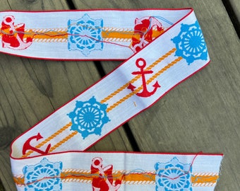 Vintage Embroidered Nautical Trim -  Red, Blue, White and Gold Floral Trim - Sold by the Half Yard