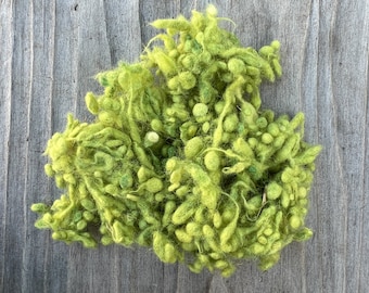 Green Dyed Wool Nepps or Nibs for Felting by DHG / 1/8 Oz or More / Commercially Dyed Textural Fibers for Nuno or Wet Felting
