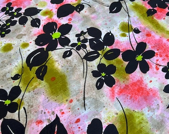 Vintage Black and Pink Floral Fabric – Thompson of California Cotton Blend, By The Yard