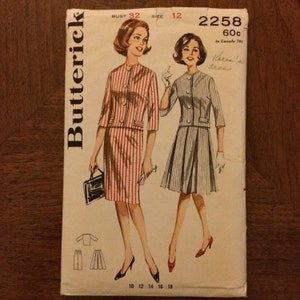 1960s Butterick Skirt and Jacket Pattern 2258 Sz 12 Bust 32 - 1960s Butterick / 60s Butterick / 19  / Butterick Pattern