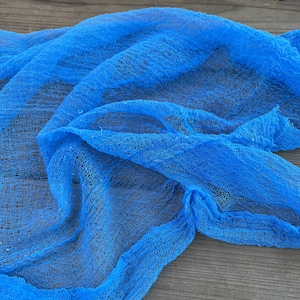Hand Dyed Cotton Gauze Scrim Cheesecloth for Sewing or Nuno Felting in Blue / Scarf for Felting or Wearing as Is / By the Yard