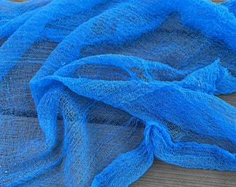 Hand Dyed Cotton Gauze Scrim Cheesecloth for Sewing or Nuno Felting in Blue / Scarf for Felting or Wearing as Is / By the Yard