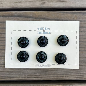 Antique Glass Buttons - 24mm Black and Metallic Green Czech Glass Buttons - 1920s - Six
