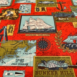 Vintage Waverly Bonded Nautical Theme Heavyweight Fabric - By the Yard - 48" Wide