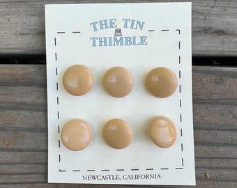 Antique Glass Buttons - 15mm Tan Glass Buttons - 1930s - Six