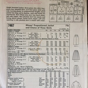 Misses Jacket and Skirt Pattern 7467 Vintage 1964 McCall's Size 14 Bust 34 Vintage McCall's Pattern / 60s McCall's image 2