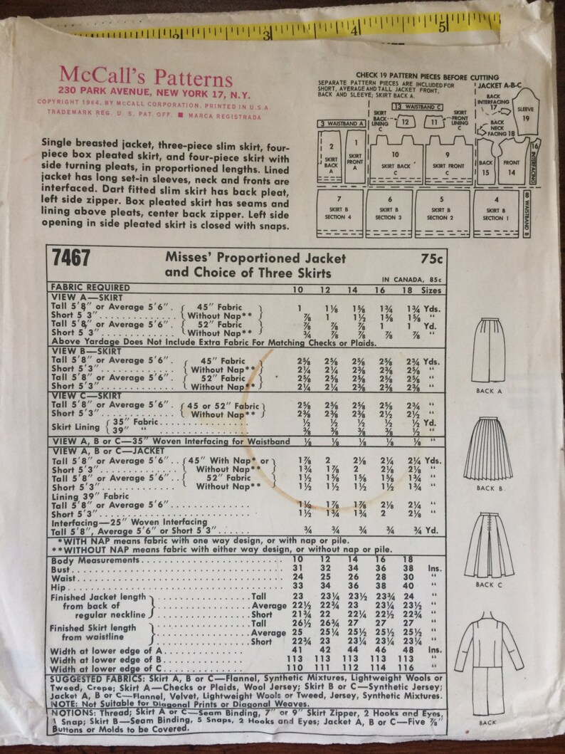 Misses Jacket and Skirt Pattern 7467 Vintage 1964 McCall's Size 14 Bust 34 Vintage McCall's Pattern / 60s McCall's image 2