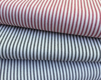 Cotton Ticking Stripe Fabric / 100% Cotton Ticking - 1 Yard - Cotton Fabric / Medium Weight / Classic Ticking Fabric / Off White Background