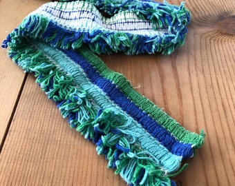 Vintage Fringe Trim - 1960s Blue, Green and White Cotton Fringe Trim by the Half Yard - 2 3/4" Wide