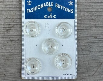 Vintage Clear Plastic Buttons – 20mm Set of 5, Made in USA